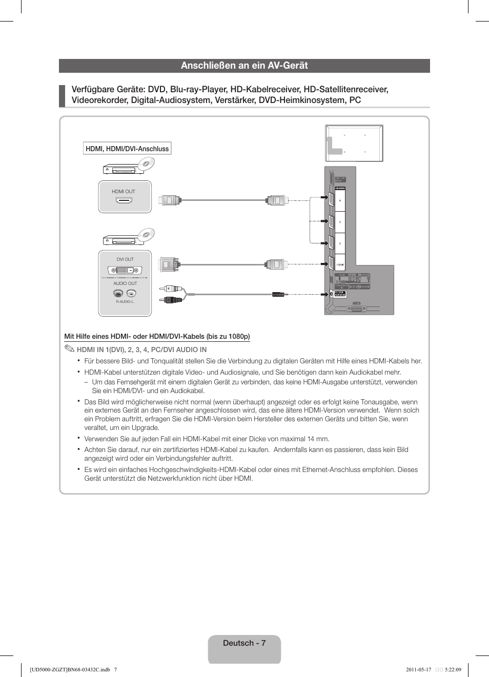 Anschließen an ein av-gerät | Samsung UE32D5000PW User Manual | Page 25 / 74