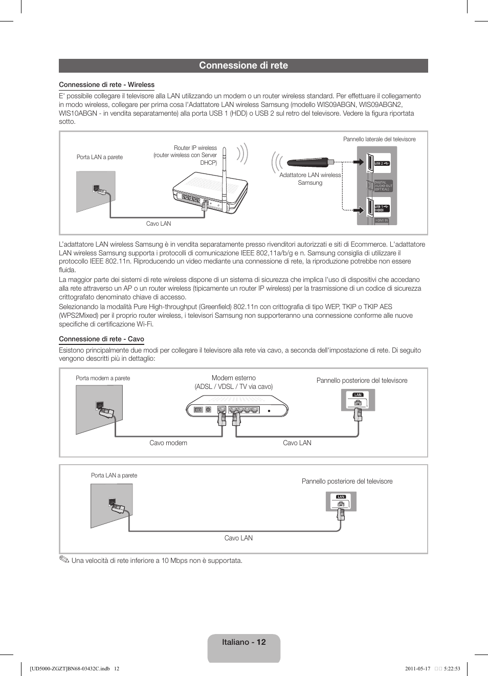 Connessione di rete | Samsung UE32D5000PW User Manual | Page 66 / 74