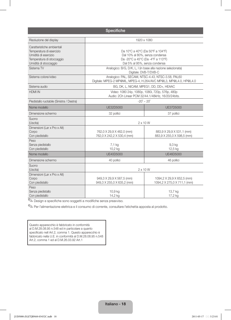 Samsung UE32D5000PW User Manual | Page 72 / 74