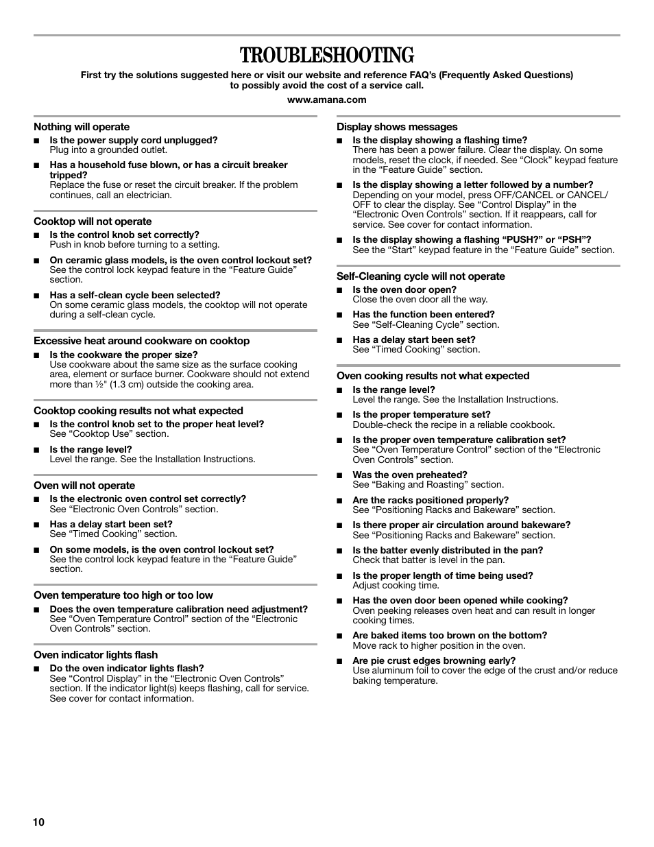 Troubleshooting | Amana W10196164B User Manual | Page 10 / 12