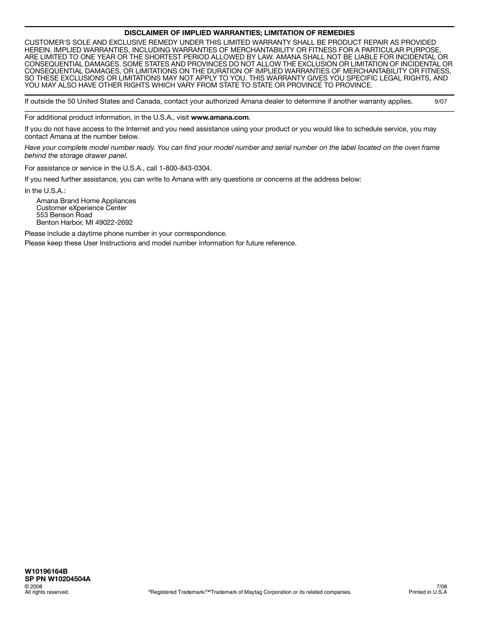 Amana W10196164B User Manual | Page 12 / 12