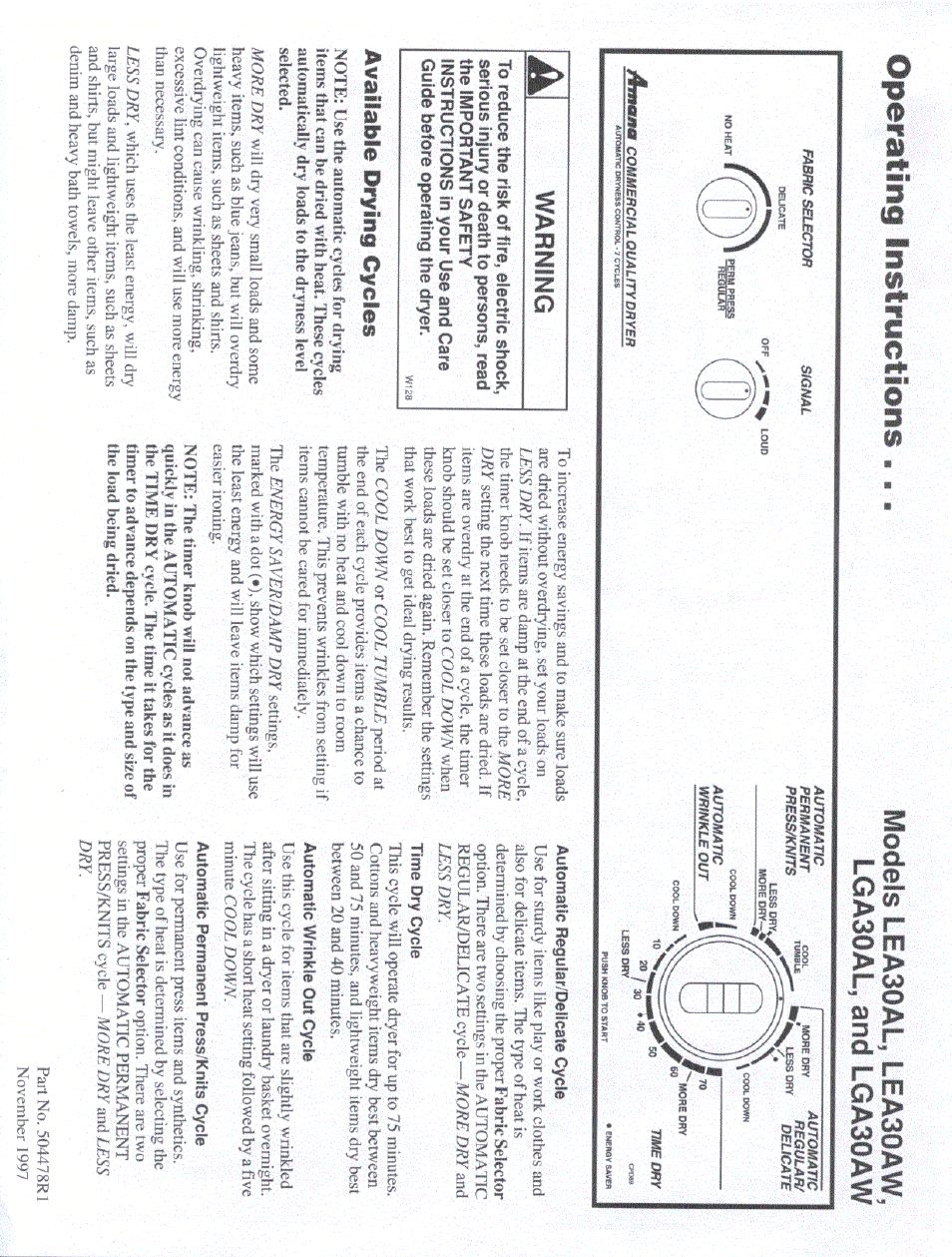 Amana LEA30AL User Manual | 2 pages