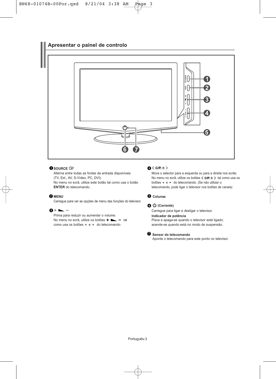 Apresentar o painel de controlo | Samsung LE19R71B User Manual | Page 130 / 179