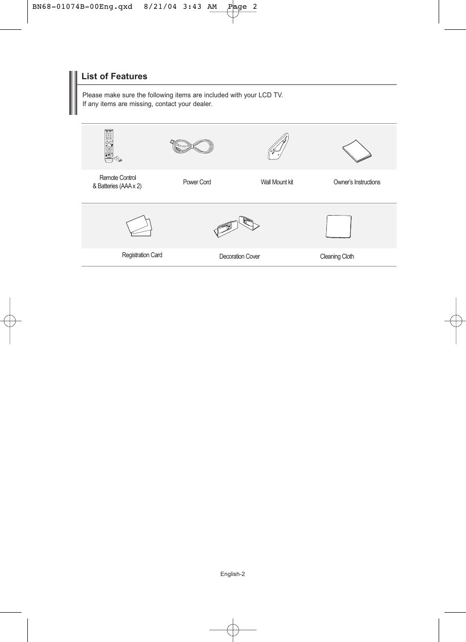Connecting and preparing your tv, List of features | Samsung LE19R71B User Manual | Page 4 / 179