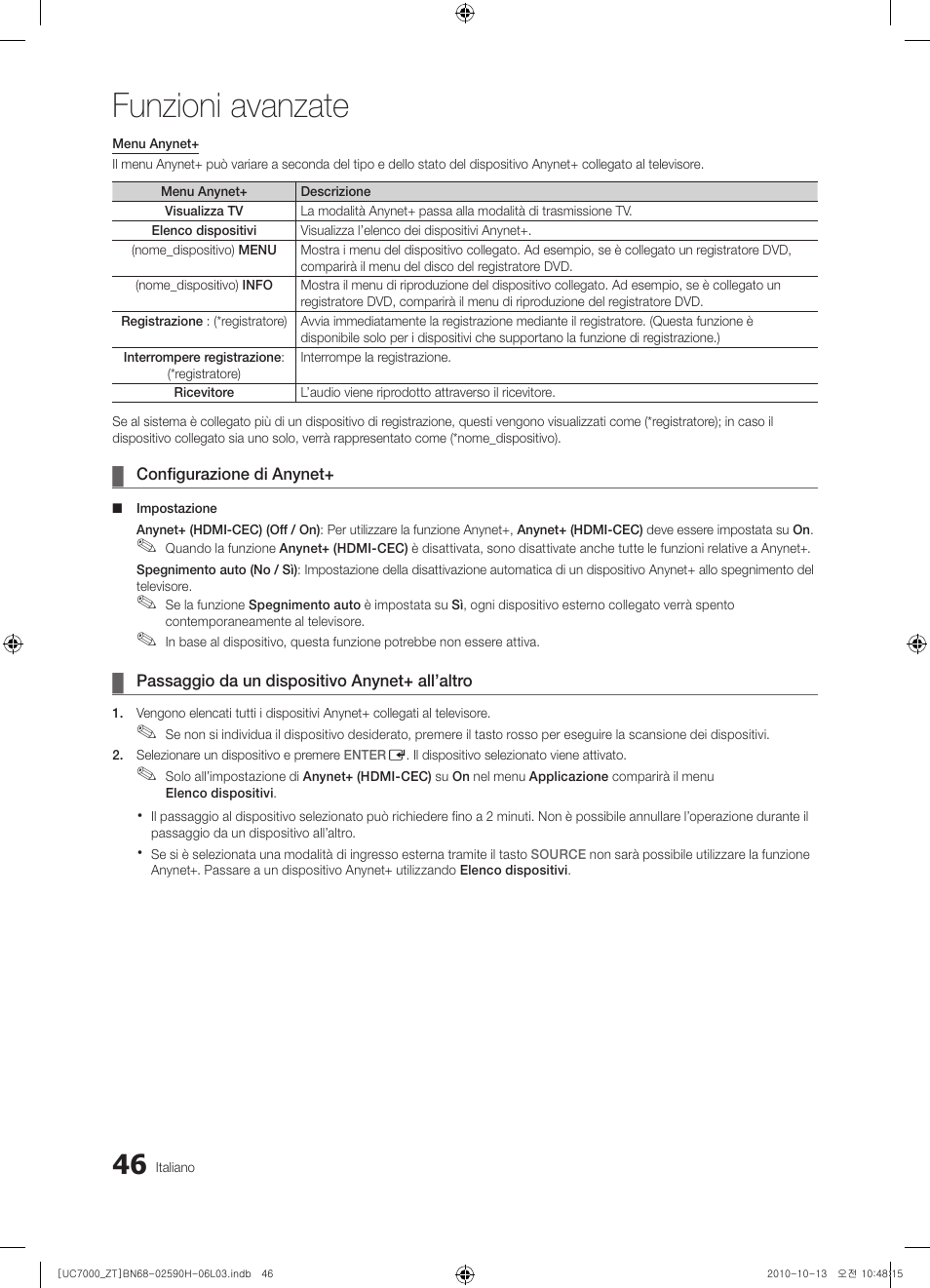 Funzioni avanzate | Samsung UE40C7000WP User Manual | Page 110 / 196