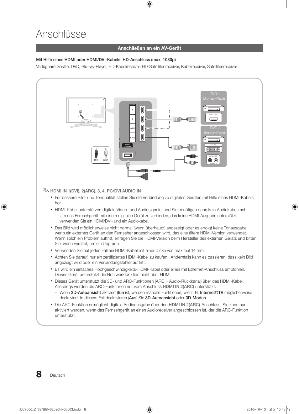 Anschlüsse | Samsung UE40C7000WP User Manual | Page 138 / 196