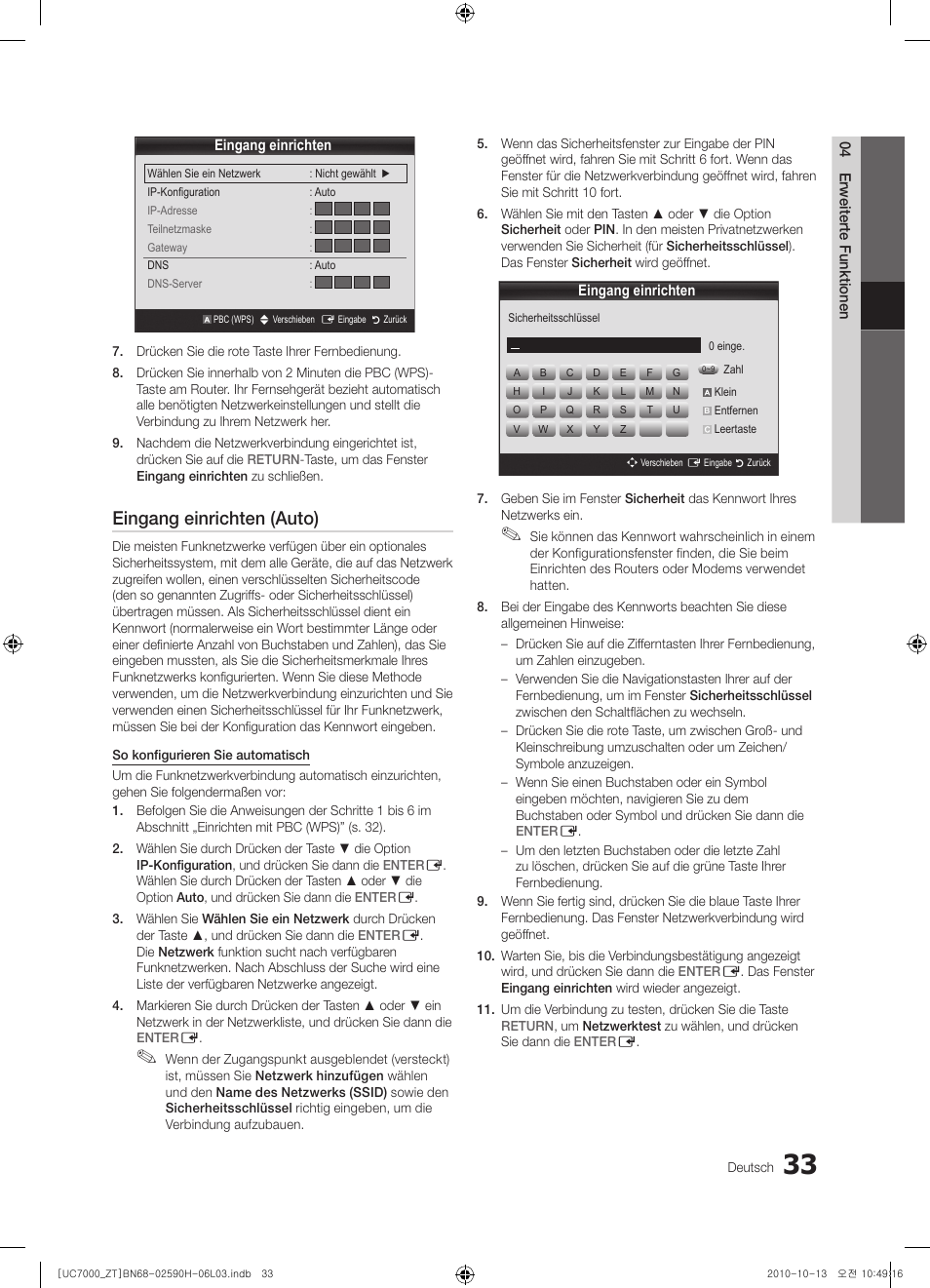 Eingang einrichten (auto) | Samsung UE40C7000WP User Manual | Page 163 / 196