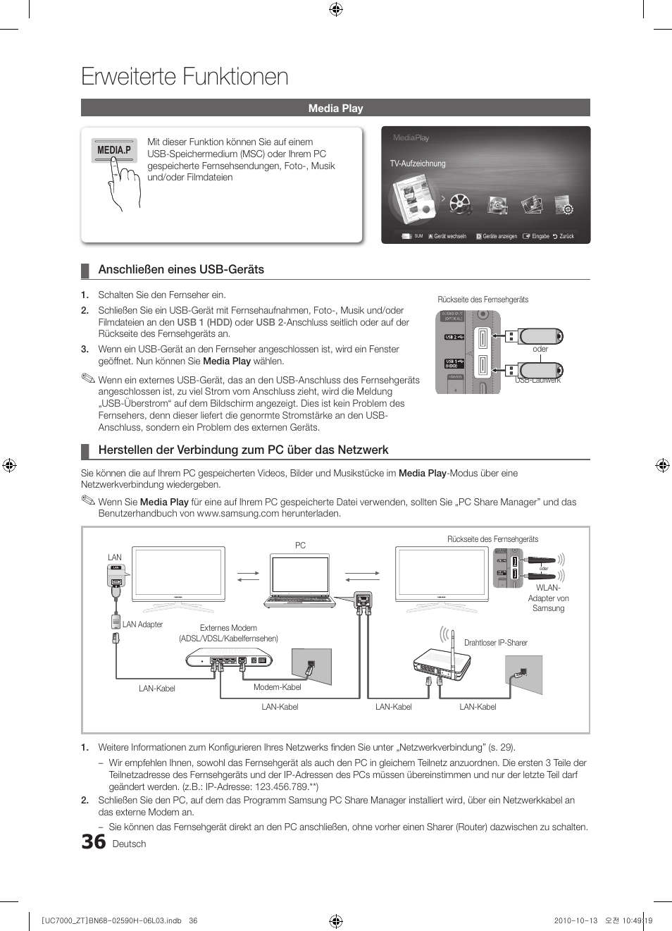 Erweiterte funktionen | Samsung UE40C7000WP User Manual | Page 166 / 196