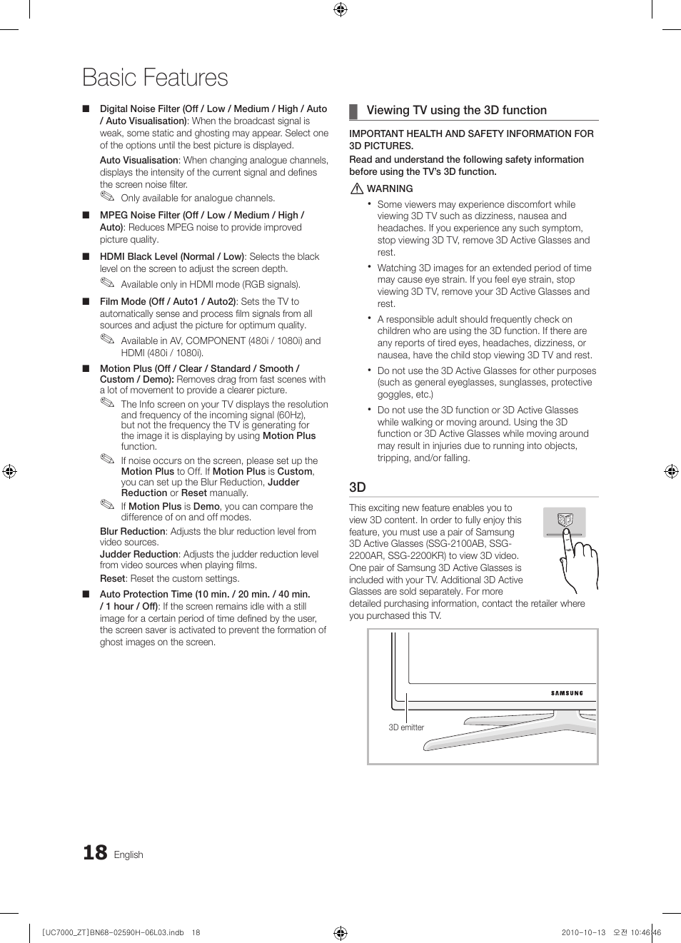 Basic features | Samsung UE40C7000WP User Manual | Page 18 / 196