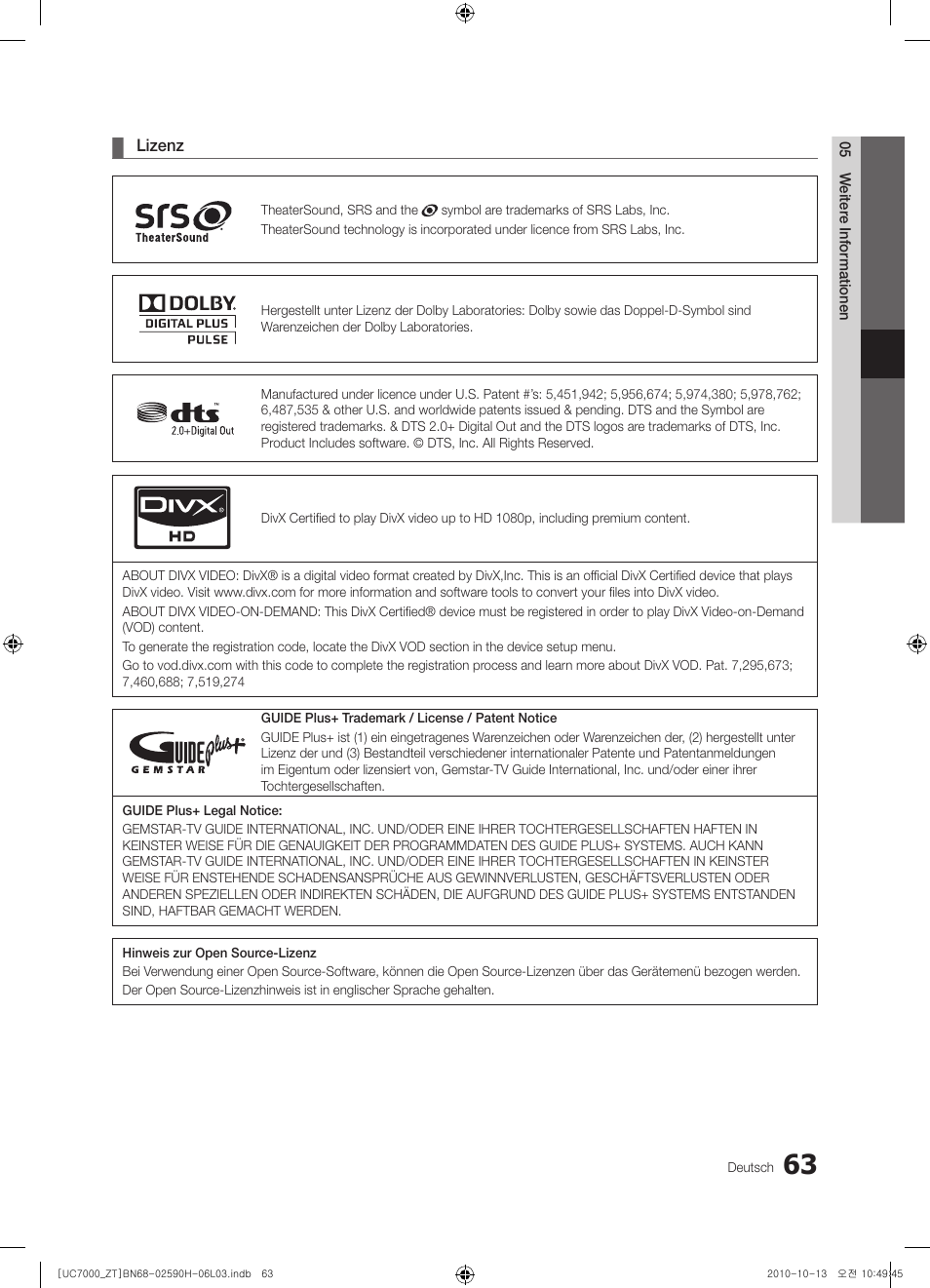 Samsung UE40C7000WP User Manual | Page 193 / 196