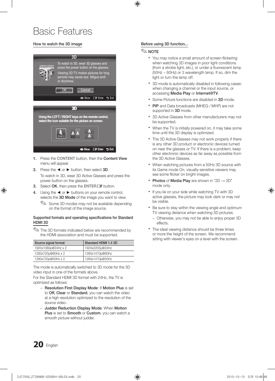 Basic features | Samsung UE40C7000WP User Manual | Page 20 / 196