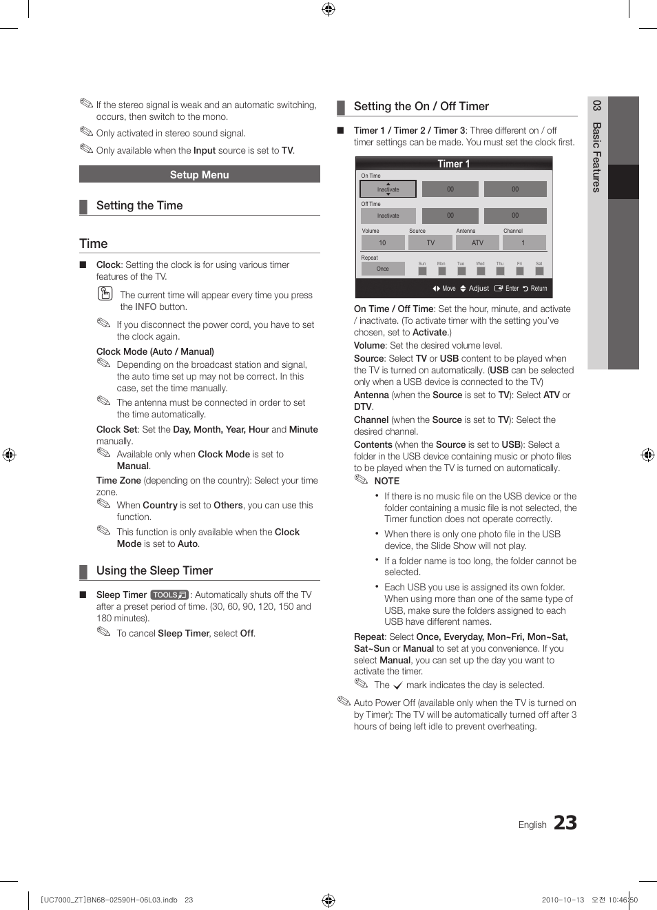 Time | Samsung UE40C7000WP User Manual | Page 23 / 196