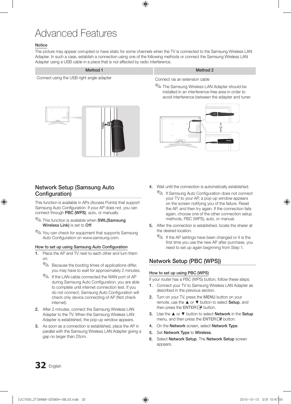 Advanced features | Samsung UE40C7000WP User Manual | Page 32 / 196