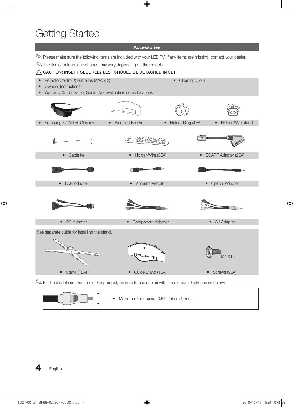 Getting started | Samsung UE40C7000WP User Manual | Page 4 / 196