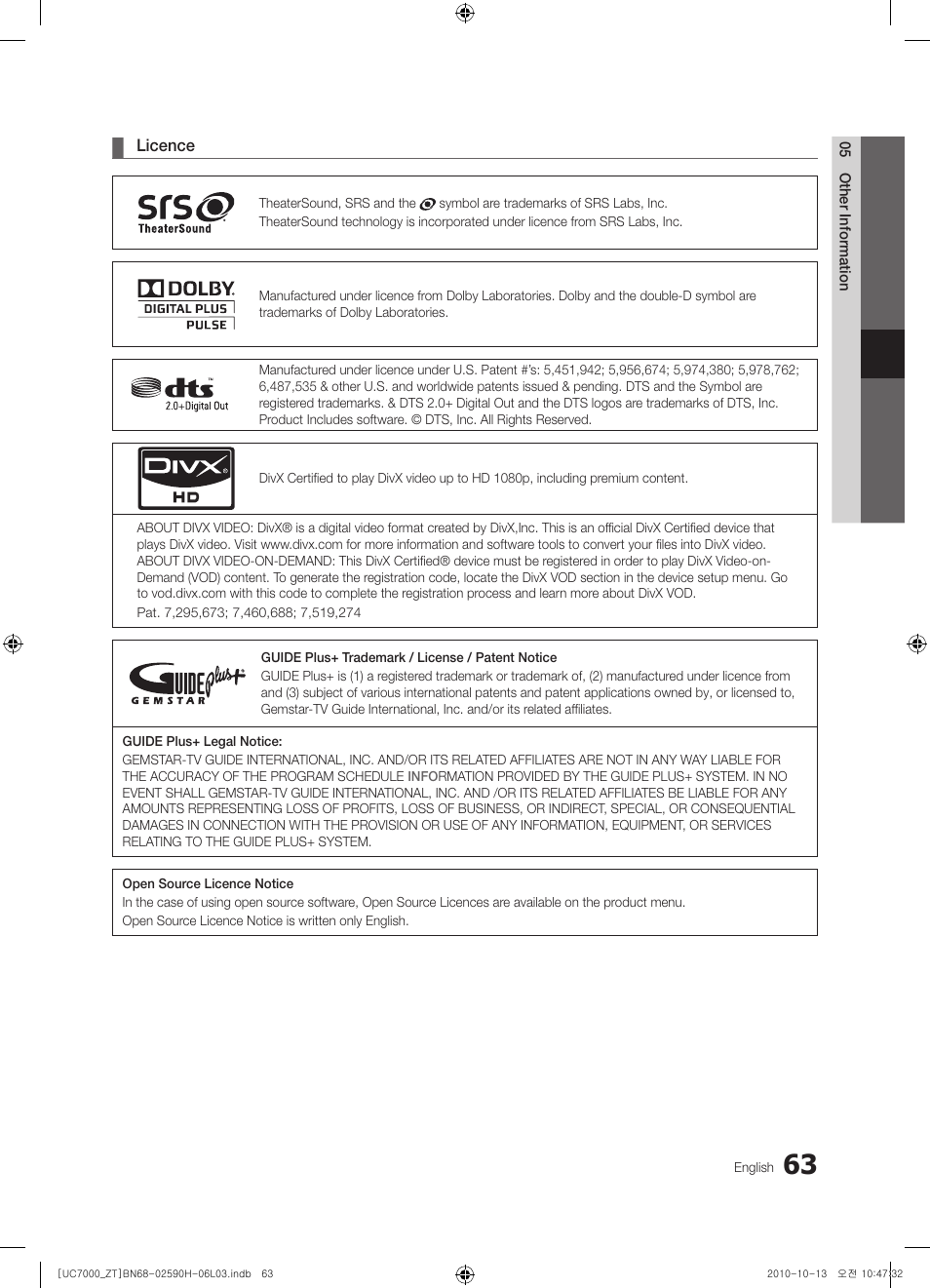 Samsung UE40C7000WP User Manual | Page 63 / 196