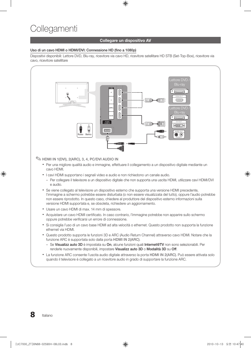 Collegamenti | Samsung UE40C7000WP User Manual | Page 72 / 196