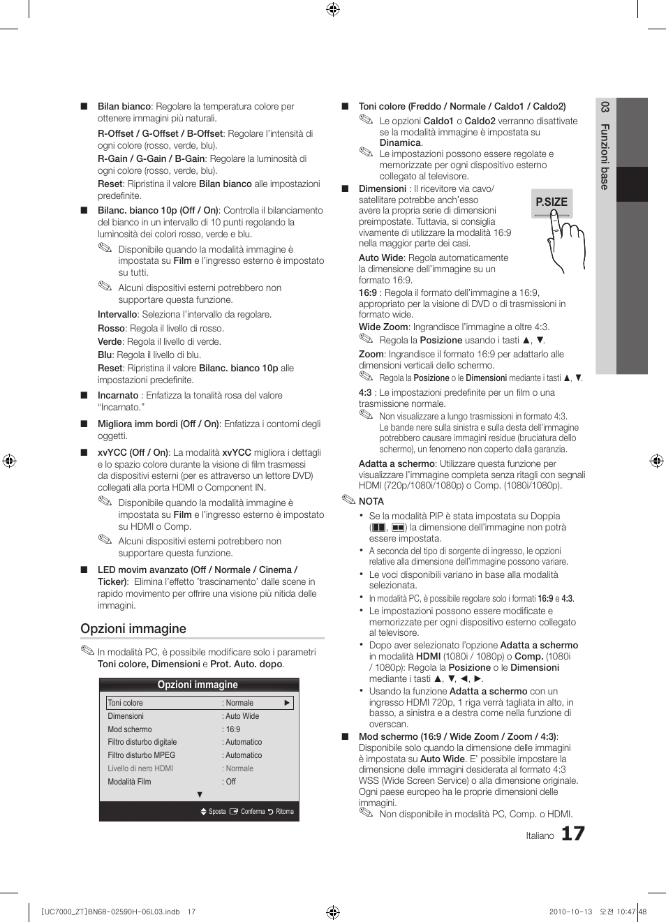 Opzioni immagine | Samsung UE40C7000WP User Manual | Page 81 / 196