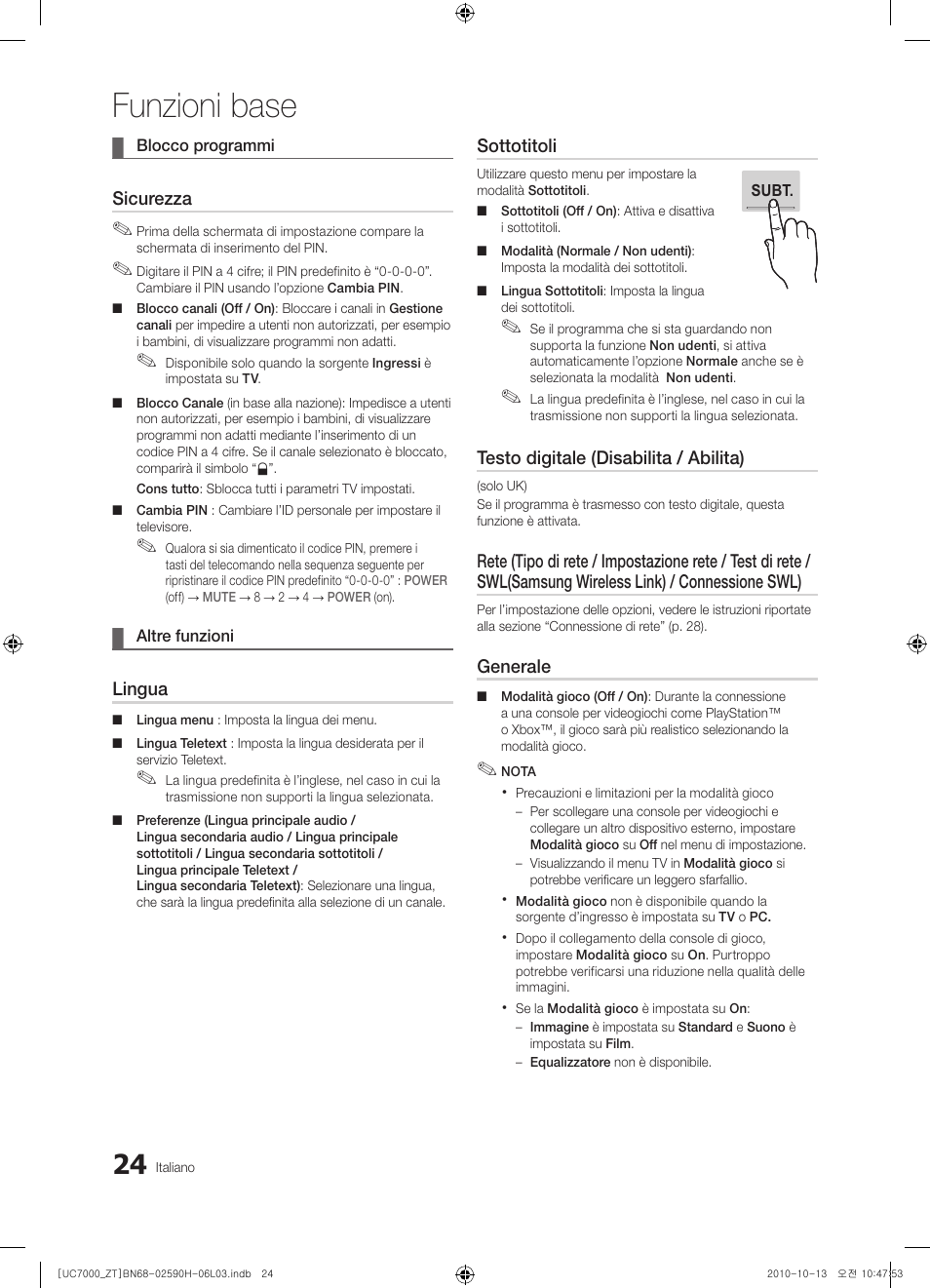 Funzioni base | Samsung UE40C7000WP User Manual | Page 88 / 196