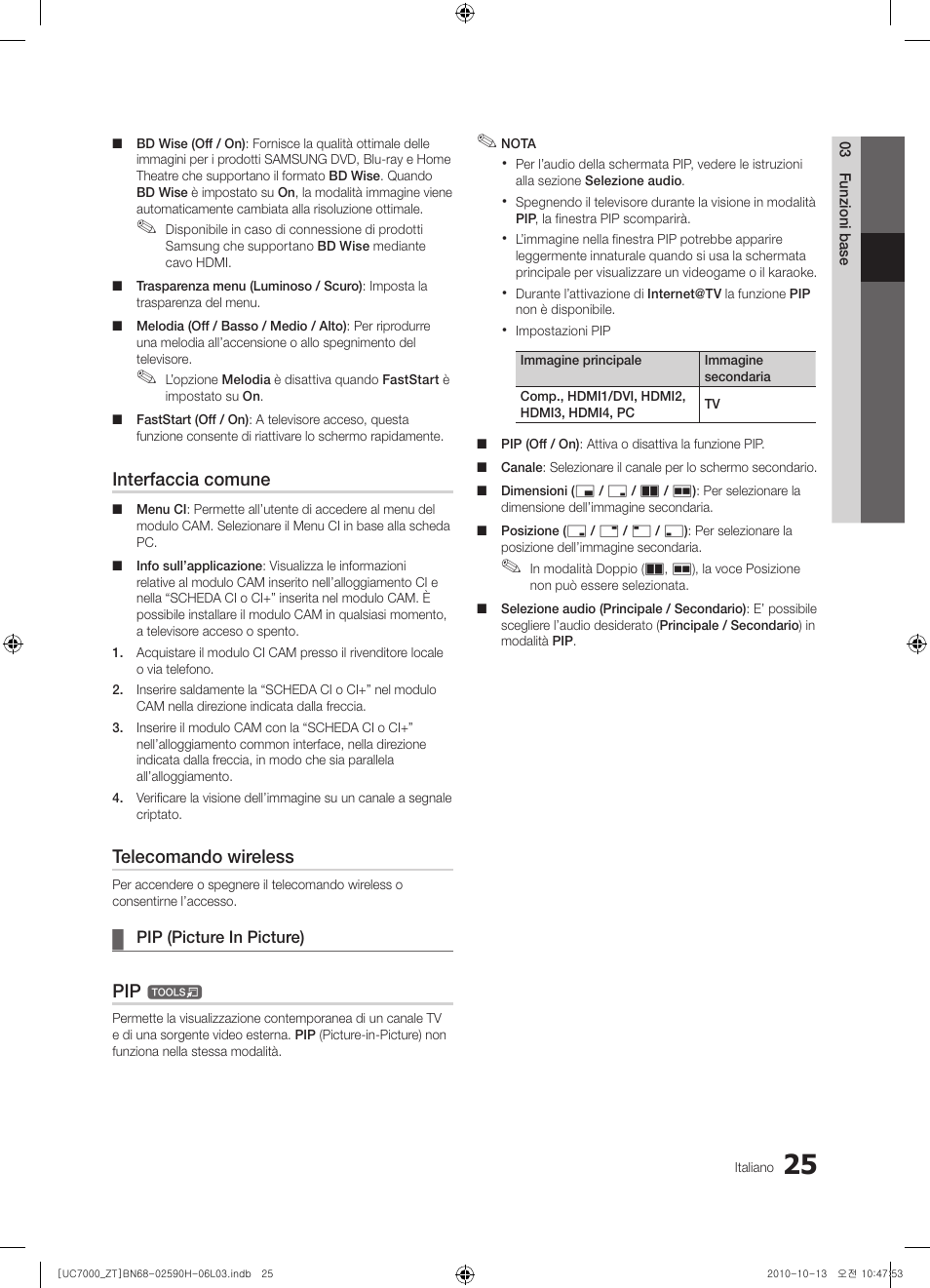 Interfaccia comune, Telecomando wireless | Samsung UE40C7000WP User Manual | Page 89 / 196