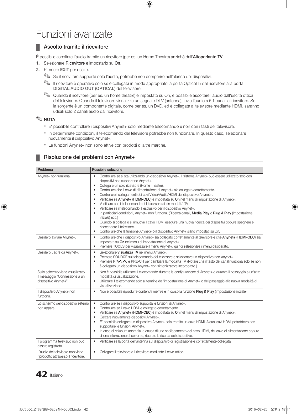 Funzioni avanzate | Samsung UE37C6500UP User Manual | Page 100 / 178