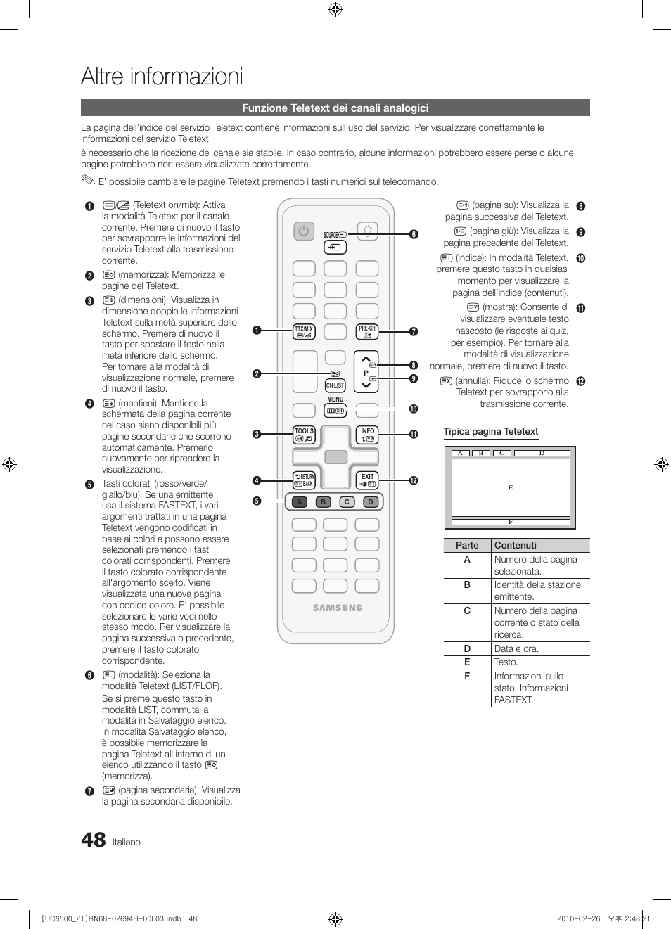 Altre informazioni, 48 funzione teletext dei canali analogici | Samsung UE37C6500UP User Manual | Page 106 / 178