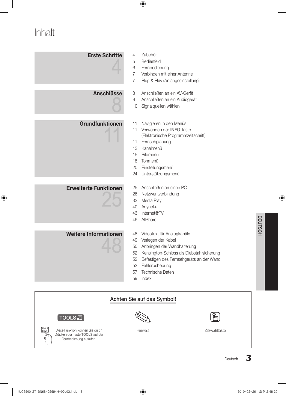 Inhalt | Samsung UE37C6500UP User Manual | Page 121 / 178