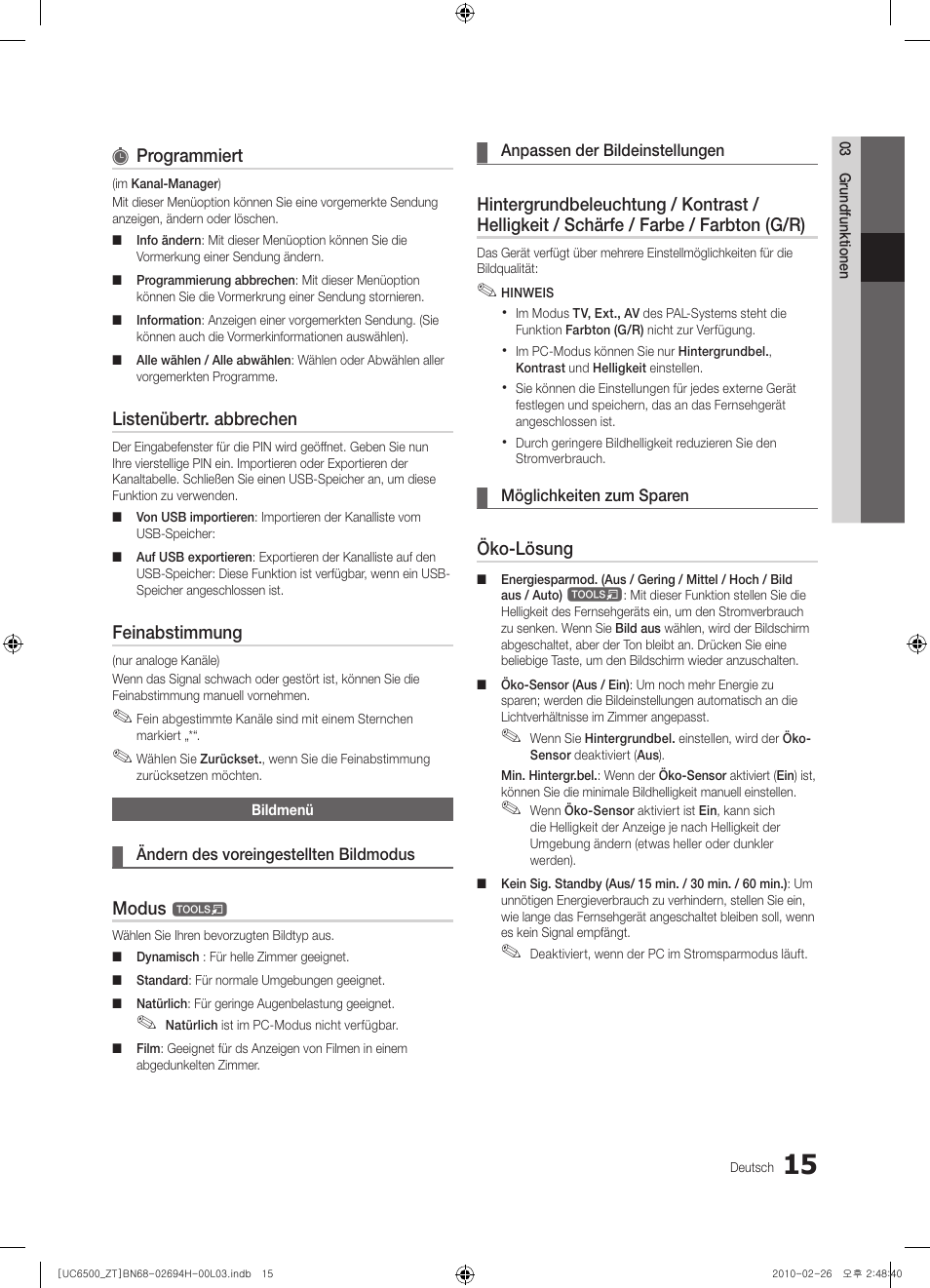 15 bildmenü | Samsung UE37C6500UP User Manual | Page 133 / 178