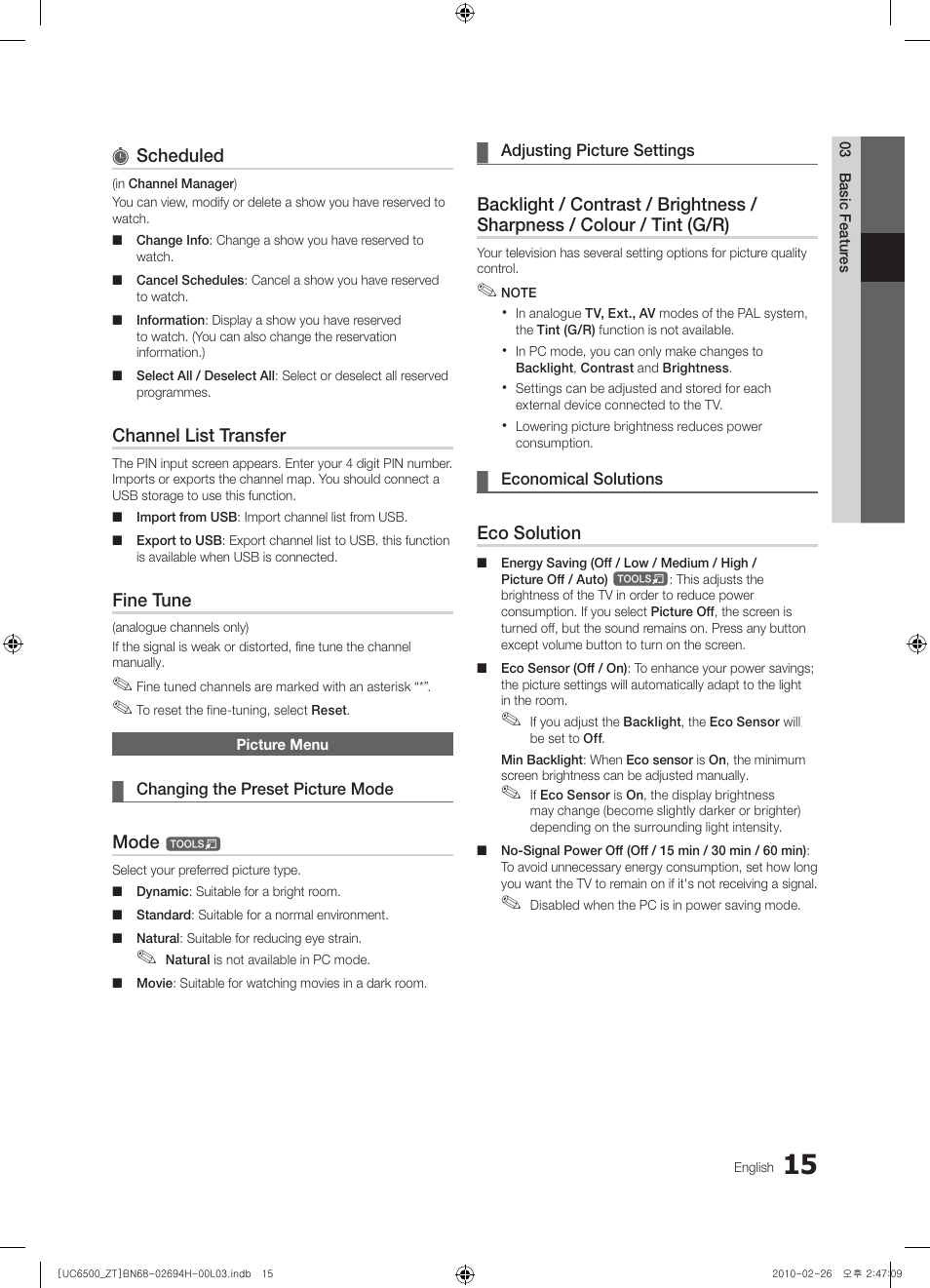 15 picture menu | Samsung UE37C6500UP User Manual | Page 15 / 178