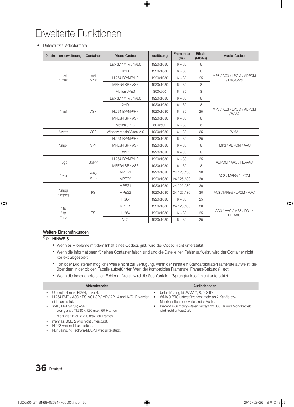 Erweiterte funktionen | Samsung UE37C6500UP User Manual | Page 154 / 178