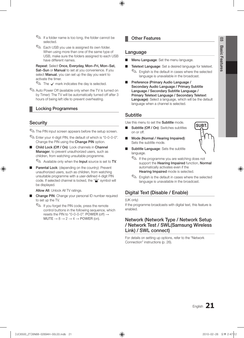Samsung UE37C6500UP User Manual | Page 21 / 178
