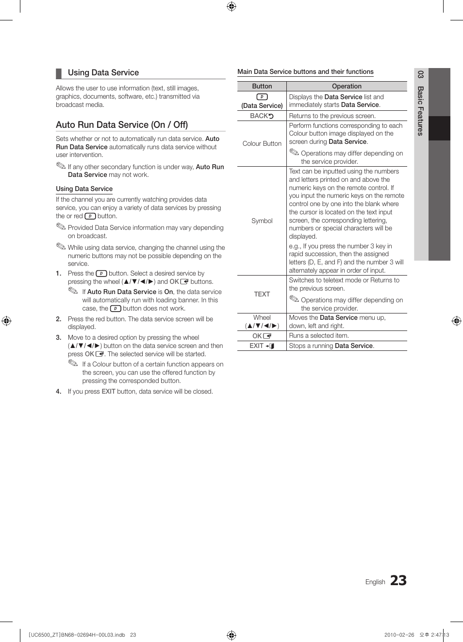 Auto run data service (on / off) | Samsung UE37C6500UP User Manual | Page 23 / 178