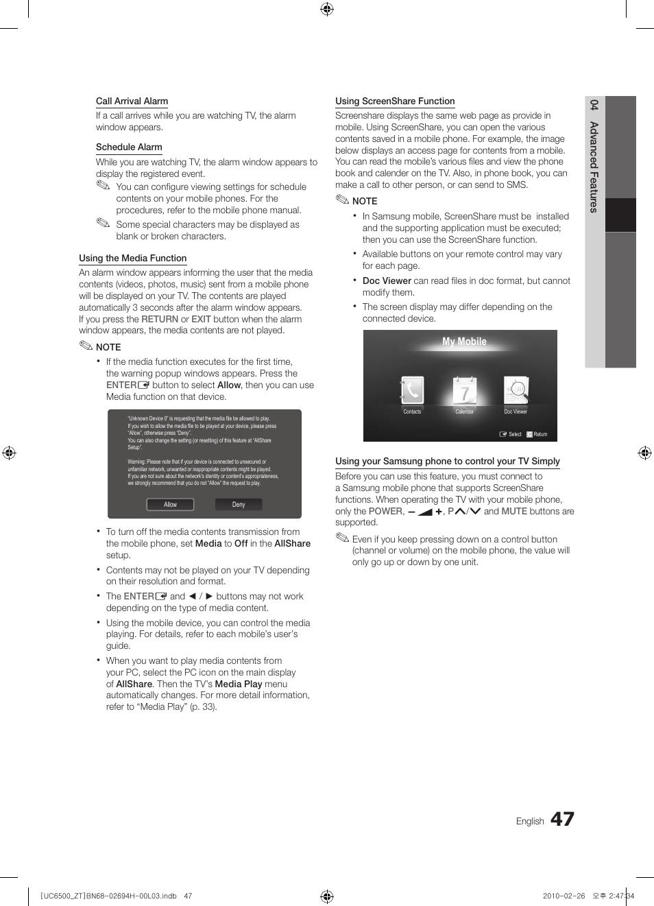 Samsung UE37C6500UP User Manual | Page 47 / 178