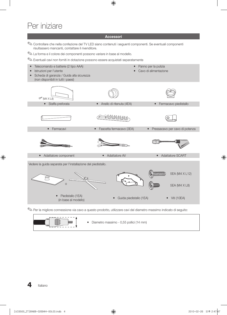 Per iniziare, 4 accessori | Samsung UE37C6500UP User Manual | Page 62 / 178