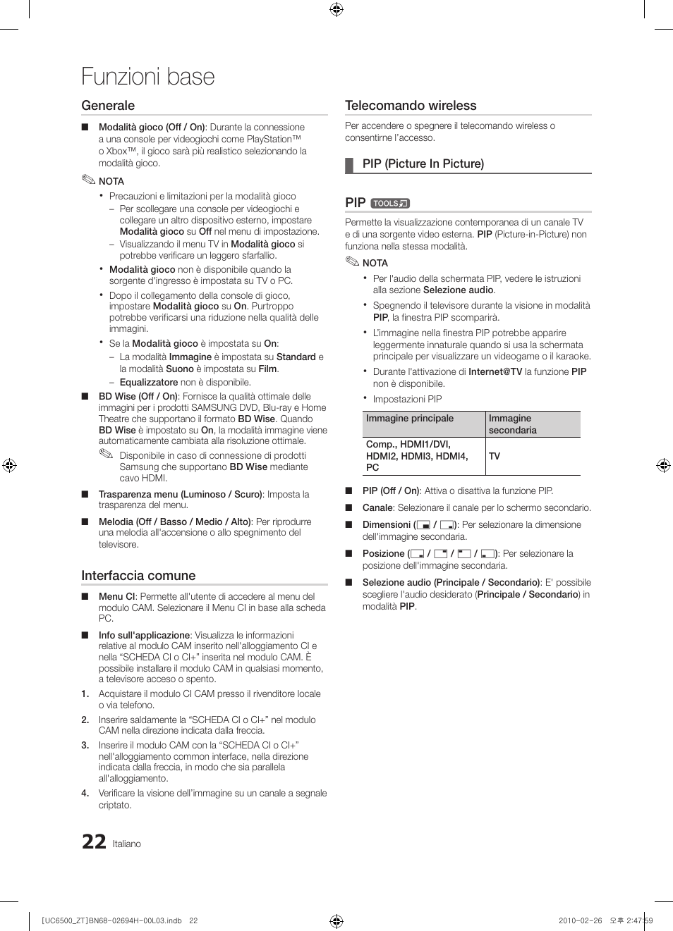 Funzioni base, Generale, Interfaccia comune | Telecomando wireless | Samsung UE37C6500UP User Manual | Page 80 / 178