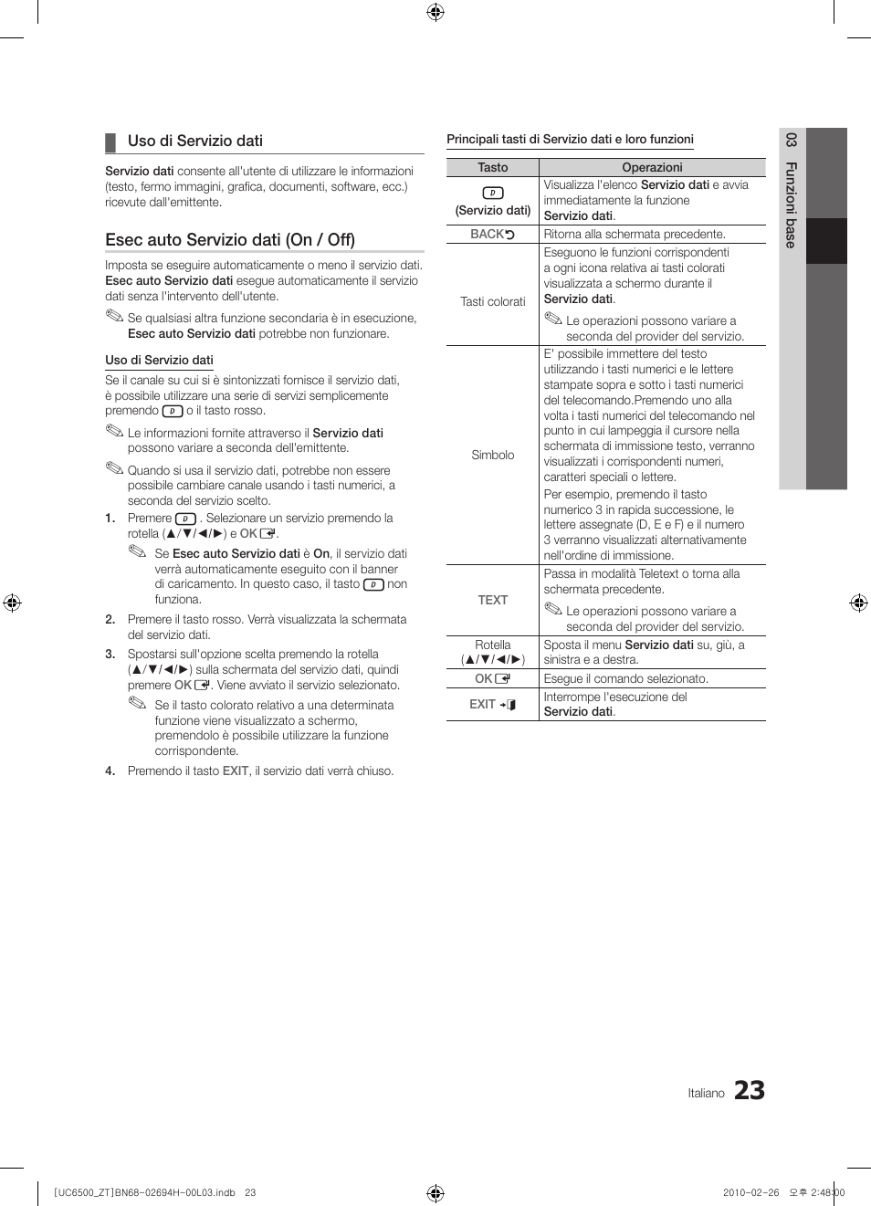 Esec auto servizio dati (on / off) | Samsung UE37C6500UP User Manual | Page 81 / 178