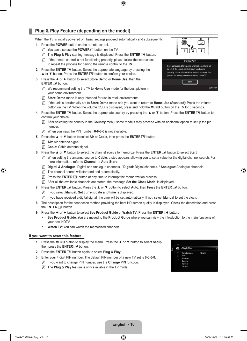 Plug & play feature, Plug & play feature (depending on the model) | Samsung UE40B8000XP User Manual | Page 12 / 710