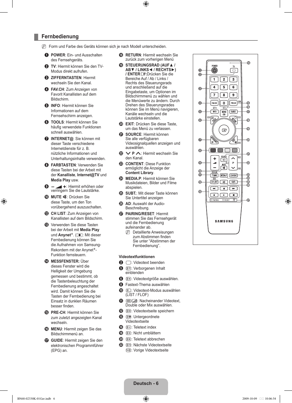 Fernbedienung | Samsung UE40B8000XP User Manual | Page 174 / 710