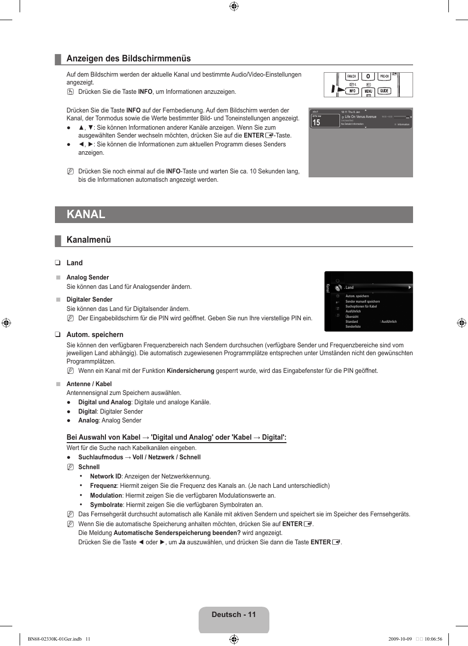 Kanal, Anzeigen des bildschirmmenüs, Kanalmenü | Samsung UE40B8000XP User Manual | Page 179 / 710