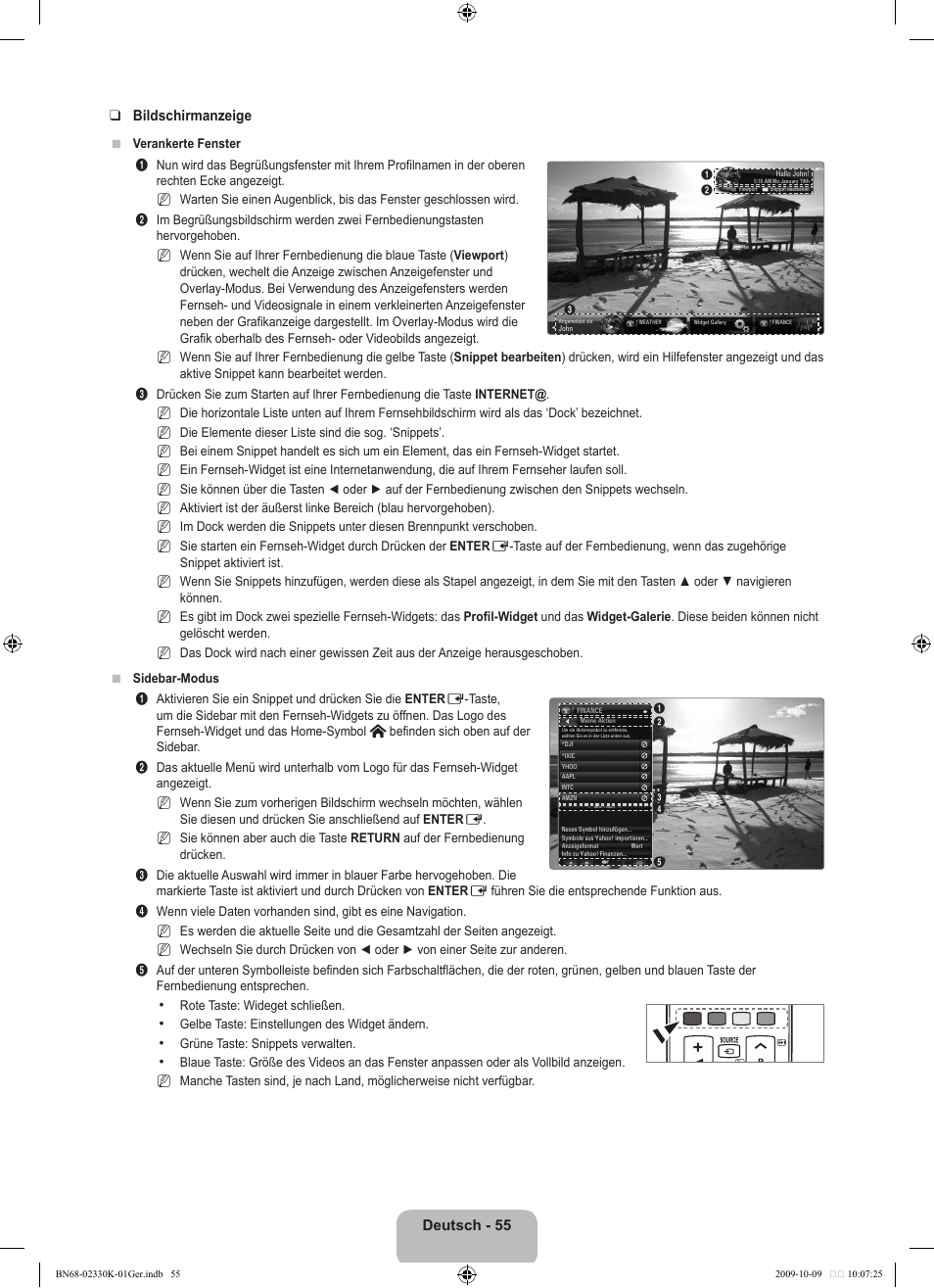 Deutsch - 55 bildschirmanzeige | Samsung UE40B8000XP User Manual | Page 223 / 710