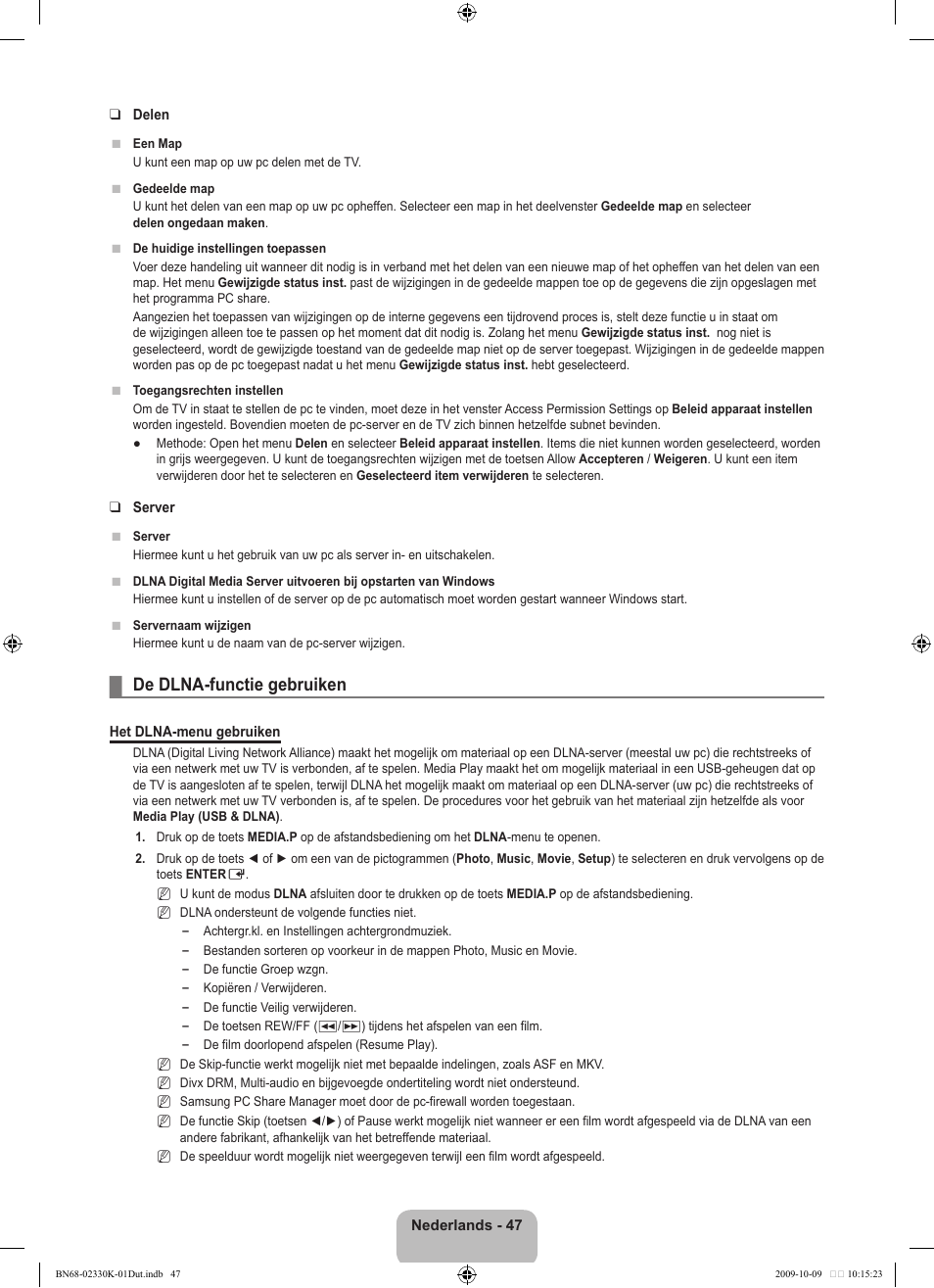 De dlna-functie gebruiken | Samsung UE40B8000XP User Manual | Page 291 / 710