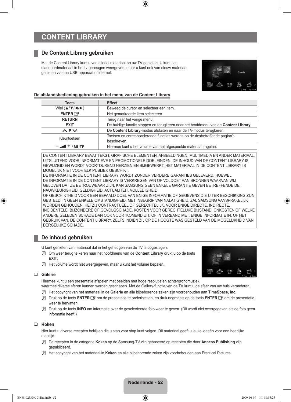 Content library, De content library gebruiken, De inhoud gebruiken | Samsung UE40B8000XP User Manual | Page 296 / 710