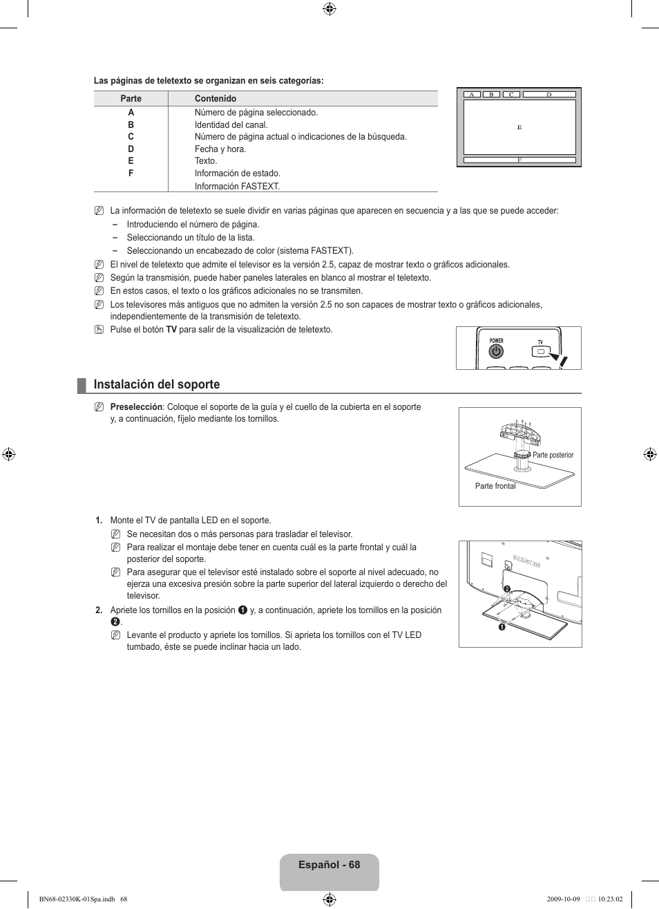 Instalación del soporte | Samsung UE40B8000XP User Manual | Page 466 / 710