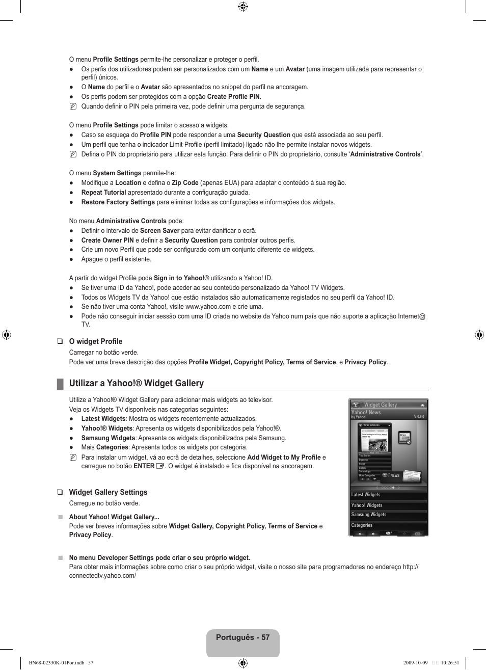 Utilizar a yahoo!® widget gallery | Samsung UE40B8000XP User Manual | Page 531 / 710