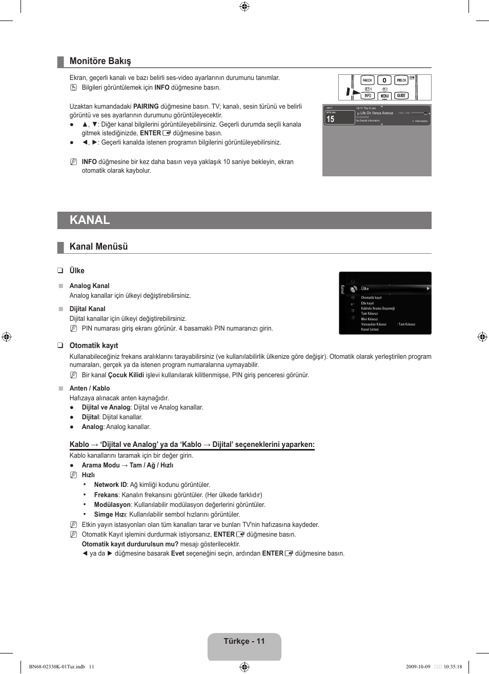 Kanal, Monitöre bakış, Kanal menüsü | Samsung UE40B8000XP User Manual | Page 637 / 710