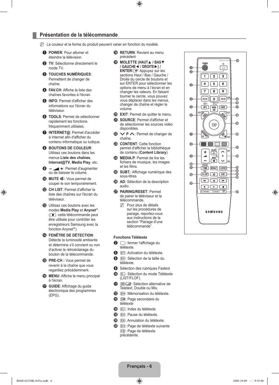 Présentation de la télécommande | Samsung UE40B8000XP User Manual | Page 98 / 710