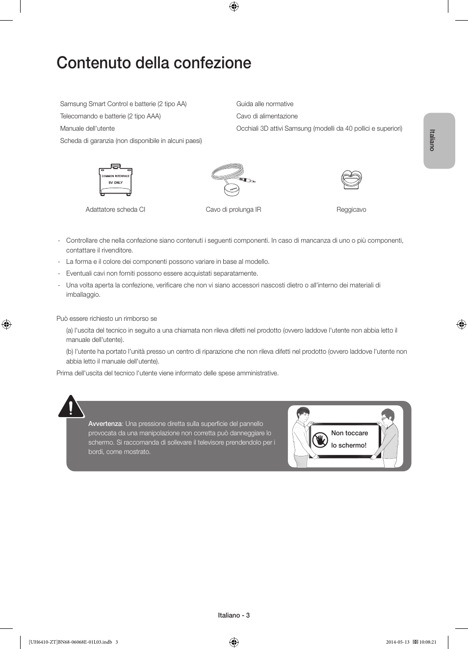 Contenuto della confezione | Samsung UE40H6410SD User Manual | Page 26 / 71