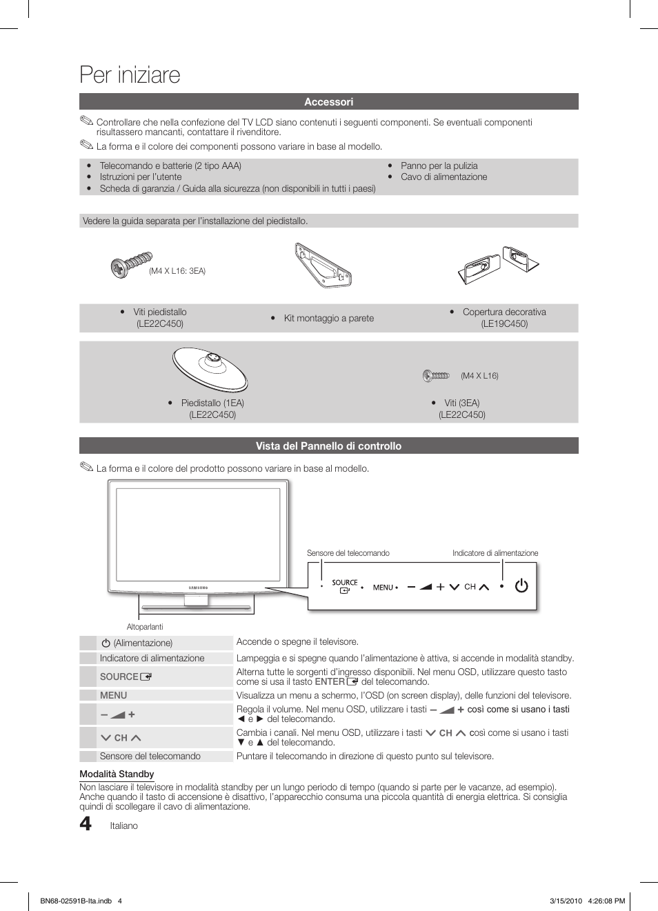 Per iniziare | Samsung LE19C451E2W User Manual | Page 121 / 158