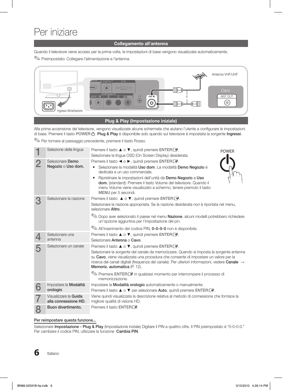 Per iniziare | Samsung LE19C451E2W User Manual | Page 123 / 158