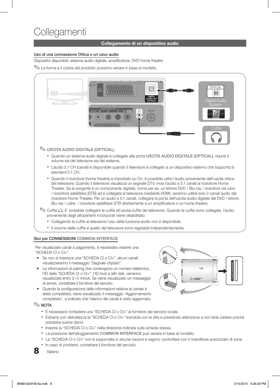 Collegamenti | Samsung LE19C451E2W User Manual | Page 125 / 158