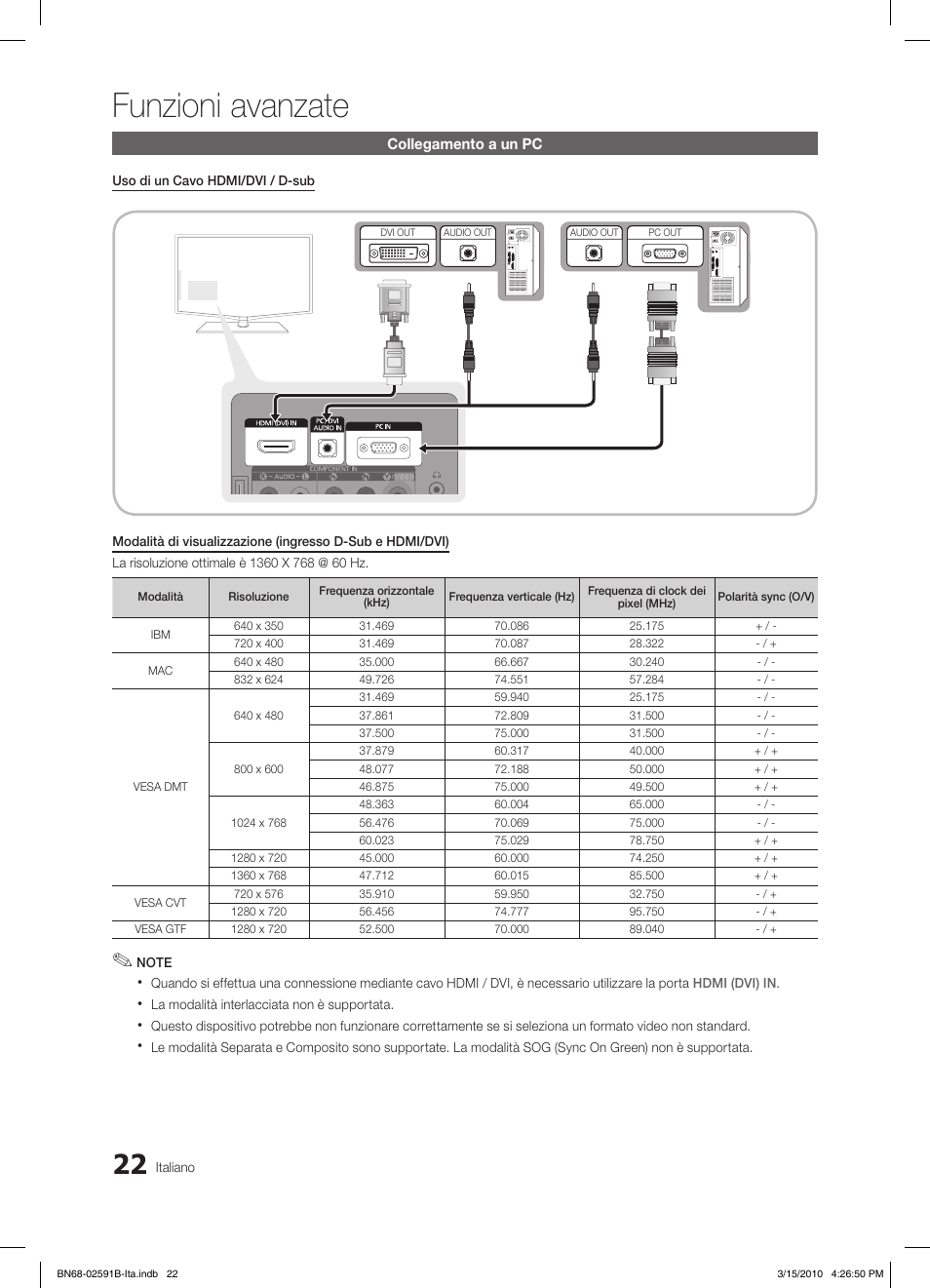 Funzioni avanzate, Collegamento a un pc | Samsung LE19C451E2W User Manual | Page 139 / 158
